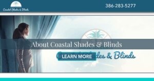 Coastal Shades & Blinds lady opening drapes banner